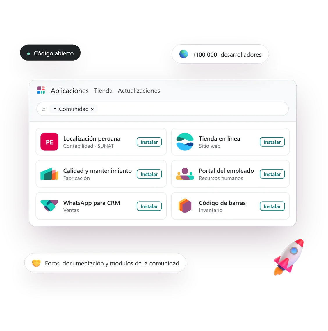 Tienda de aplicaciones de Odoo con módulos de la comunidad