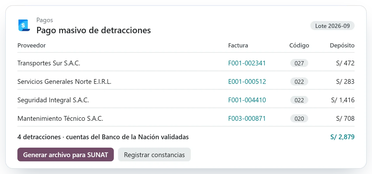 Pago masivo de detracciones en Odoo