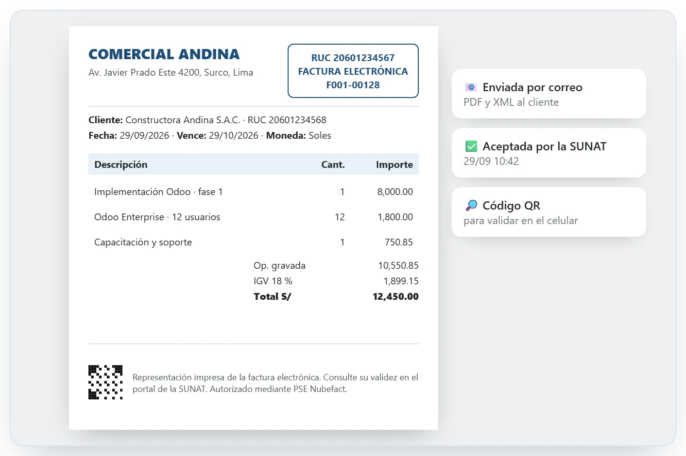 Representación impresa de una factura electrónica con código QR