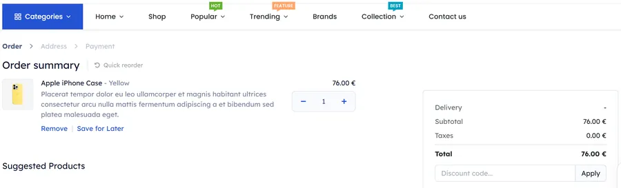 Carrito de compras con productos sugeridos